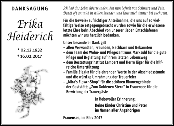 Traueranzeige von Erika Heiderich von Südthüringer Presse