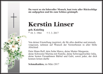 Traueranzeige von Kerstin Linser von Südthüringer Presse