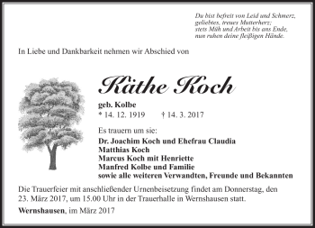 Traueranzeige von Käthe Koch von Südthüringer Presse