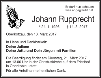 Traueranzeige von Johann Rupprecht von Frankenpost