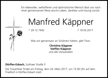 Traueranzeige von Manfred Käppner von Neue Presse Coburg