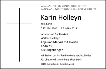 Traueranzeige von Karin Holleyn von Frankenpost