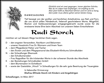 Traueranzeige von Rudi Storch von Südthüringer Presse