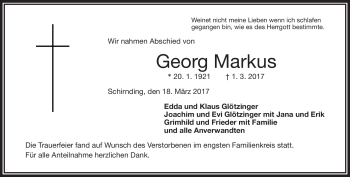 Traueranzeige von Georg Markus von Frankenpost