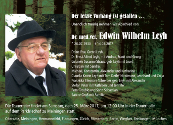 Traueranzeige von Edwin Leyh von Südthüringer Presse