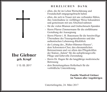 Traueranzeige von Ilse Giebner von Frankenpost
