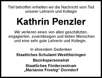 Traueranzeige von Kathrin Penzler von Südthüringer Presse
