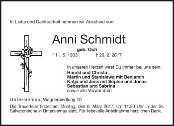 Traueranzeige von Anni Schmidt von Neue Presse Coburg