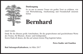 Traueranzeige von Bernhard  von Südthüringer Presse