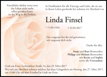 Traueranzeige von Linda Finsel von Neue Presse Coburg