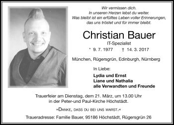Traueranzeige von Christian Bauer von Frankenpost