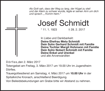 Traueranzeige von Josef Schmidt von Neue Presse Coburg