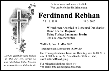 Traueranzeige von Ferdinand Rebhan von Neue Presse Coburg
