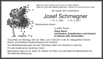 Traueranzeige von Josef Schmegner von Frankenpost