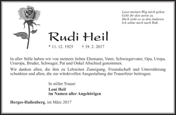Traueranzeige von Rudi Heil von Südthüringer Presse