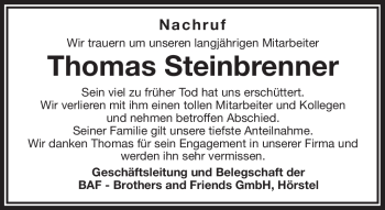 Traueranzeige von Thomas Steinbrenner von Frankenpost