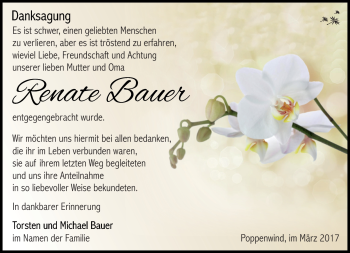 Traueranzeige von Renate Bauer von Südthüringer Presse