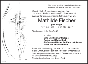 Traueranzeige von Mathilde Fischer von Frankenpost
