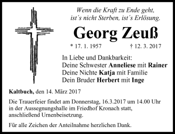 Traueranzeige von Georg Zeuß von Neue Presse Coburg