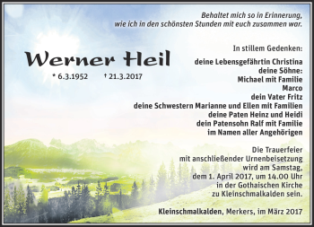 Traueranzeige von Werner Heil von Südthüringer Presse