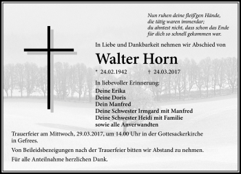 Traueranzeige von Walter Horn von Frankenpost