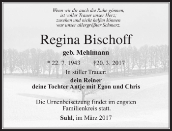Traueranzeige von Regina Bischoff von Südthüringer Presse