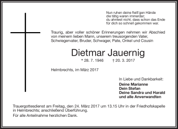 Traueranzeige von Dietman Jauernig von Frankenpost