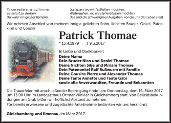 Traueranzeige von Patrick Thomae von Südthüringer Presse