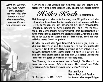 Traueranzeige von Heiko Koch von Südthüringer Presse