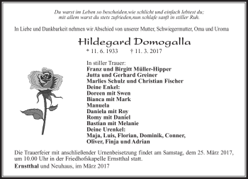 Traueranzeige von Hildegard Domogalla von Südthüringer Presse