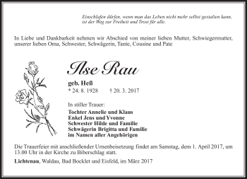 Traueranzeige von Ilse Rau von Südthüringer Presse