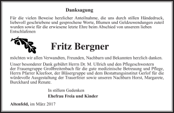 Traueranzeige von Fritz Bergner von Südthüringer Presse