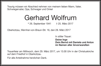 Traueranzeige von Gerhard Wolfrum von Frankenpost