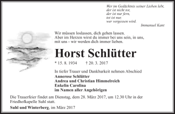 Traueranzeige von Horst Schlütter von Südthüringer Presse