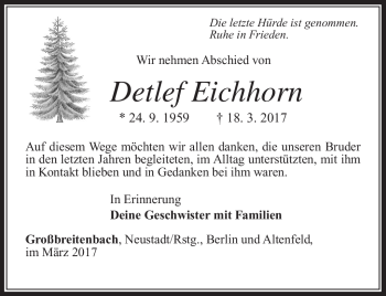 Traueranzeige von Detlef Eichhorn von Südthüringer Presse