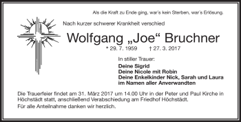 Traueranzeige von Wolfgang Bruchner von Frankenpost
