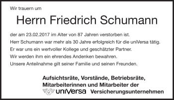 Traueranzeige von Friedrich Schumann von Neue Presse Coburg