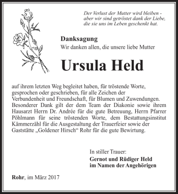 Traueranzeige von Ursula Held von Südthüringer Presse