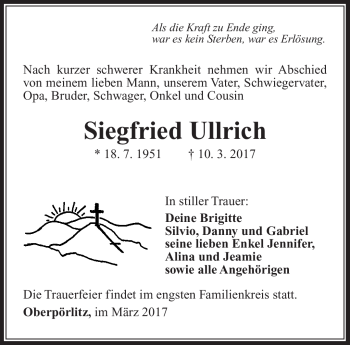 Traueranzeige von Siegfried Ullrich von Südthüringer Presse