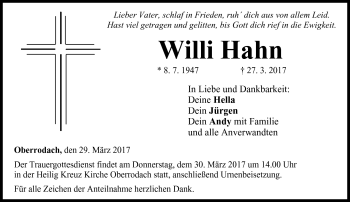 Traueranzeige von Willi Hahn von Neue Presse Coburg