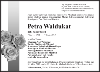 Traueranzeige von Petra Waldukat von Südthüringer Presse