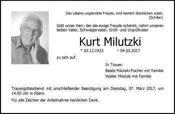 Traueranzeige von Kurt Milutzki von Neue Presse Coburg