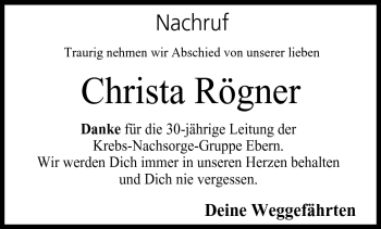 Traueranzeige von Christa Rögner von Neue Presse Coburg