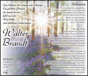 Traueranzeige von Walter Brandt von Südthüringer Presse