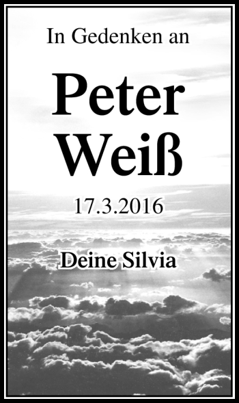 Traueranzeige von Peter Weiß von Neue Presse Coburg