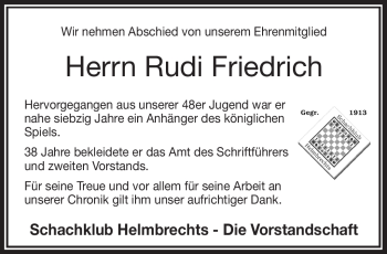 Traueranzeige von Rudi Friedrich von Frankenpost