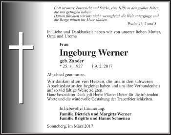 Traueranzeige von Ingeborg Werner von Südthüringer Presse