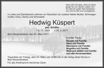 Traueranzeige von Hedwig Küspert von Frankenpost
