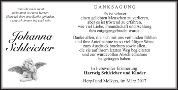Traueranzeige von Johanna Schleicher von Südthüringer Presse