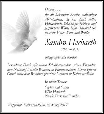 Traueranzeige von Sandro Herbarth von Südthüringer Presse